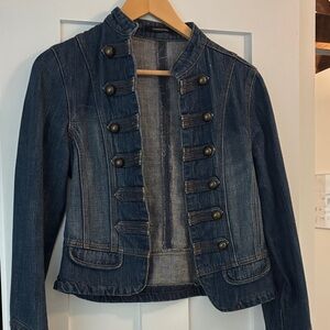 Military-Style Denim Jean Jacket with Button Accents